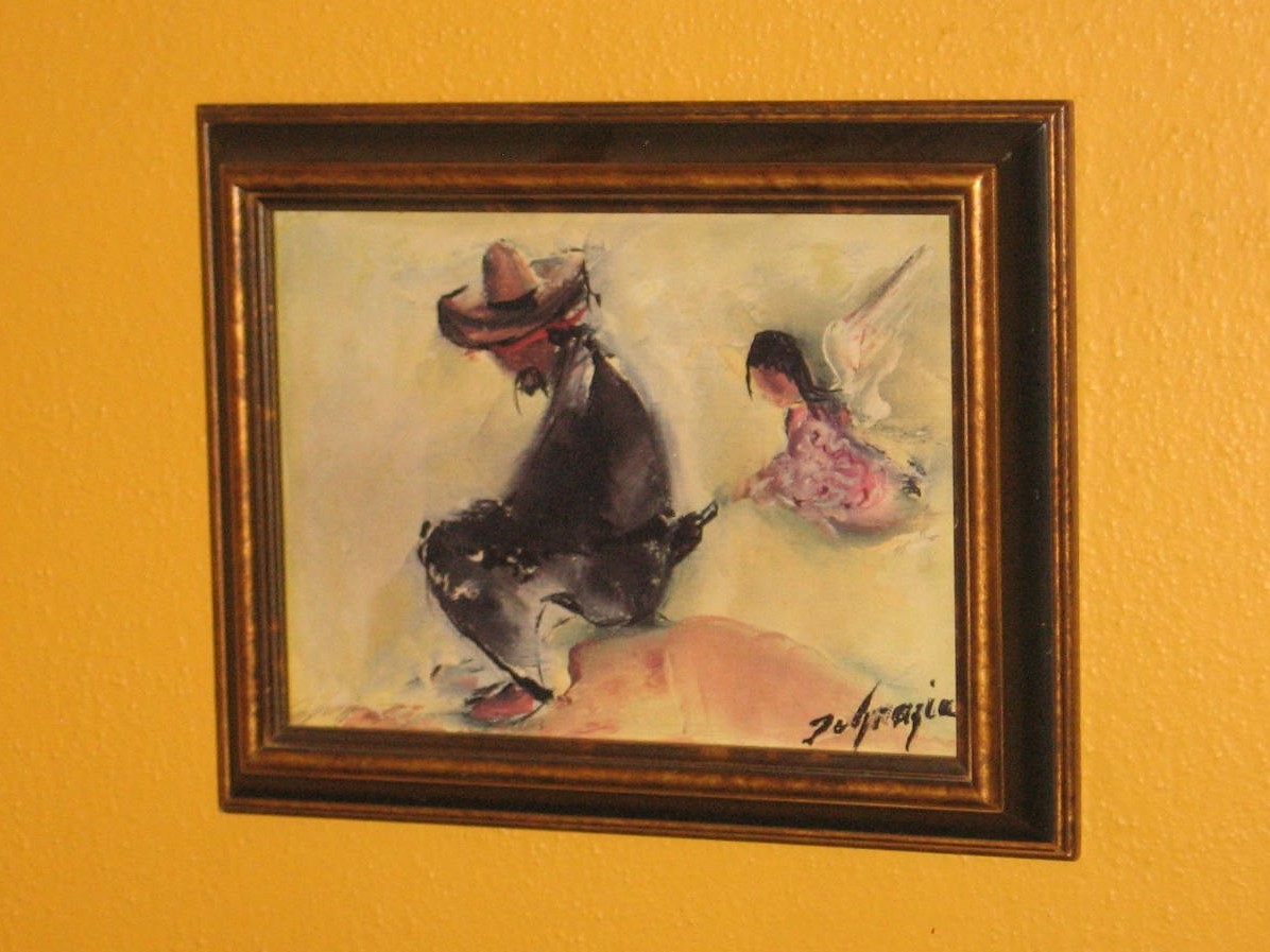 A painting of a man sitting on the ground next to a woman.