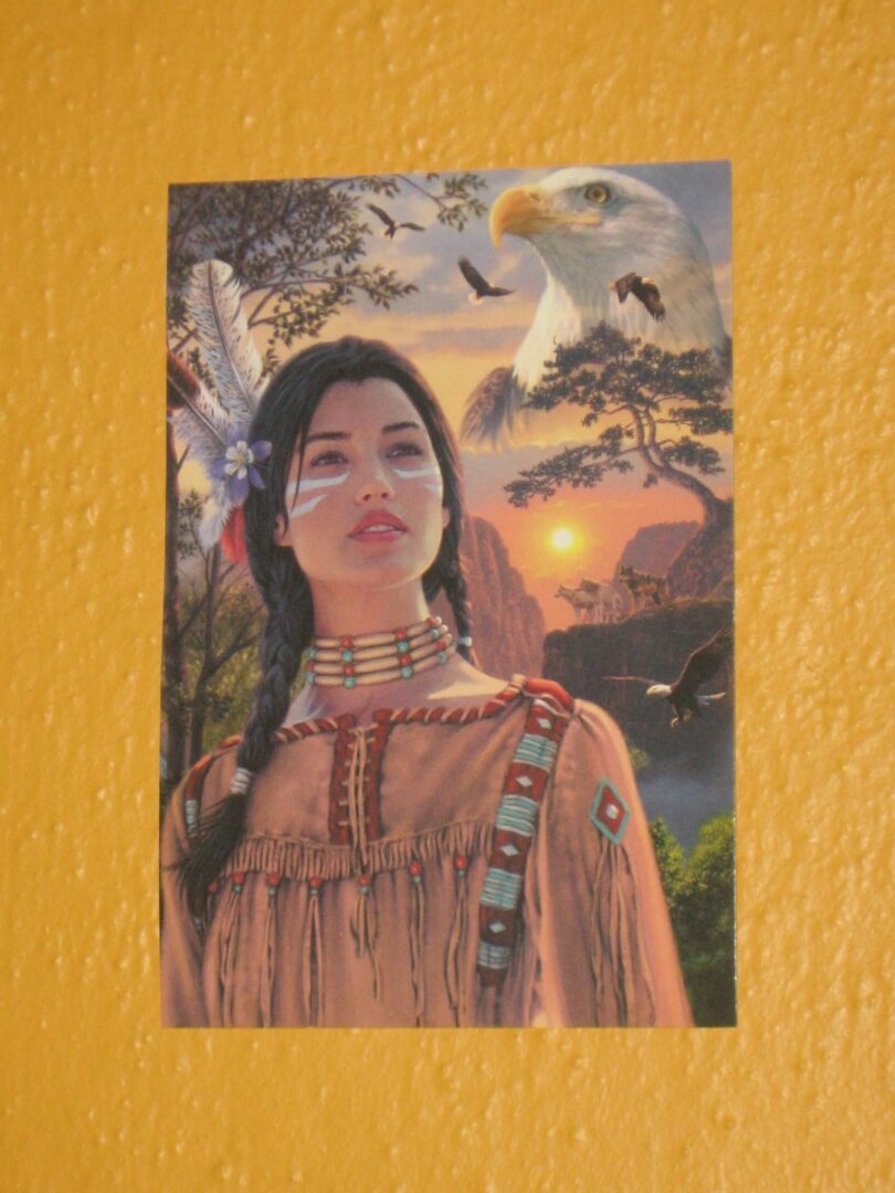 A painting of a woman in native dress