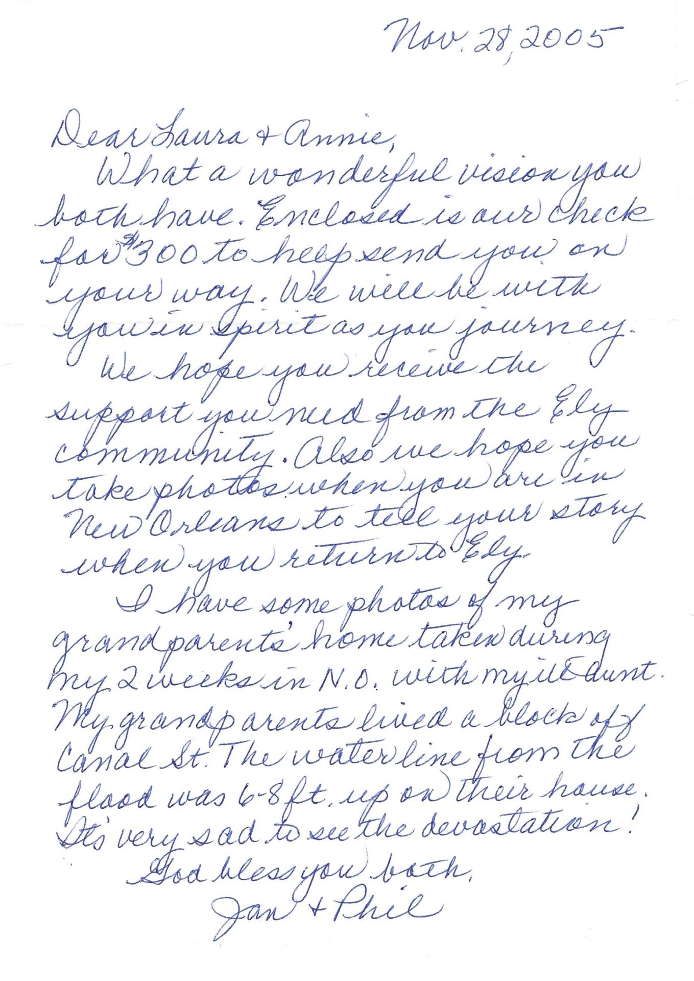A handwritten letter from a family member
