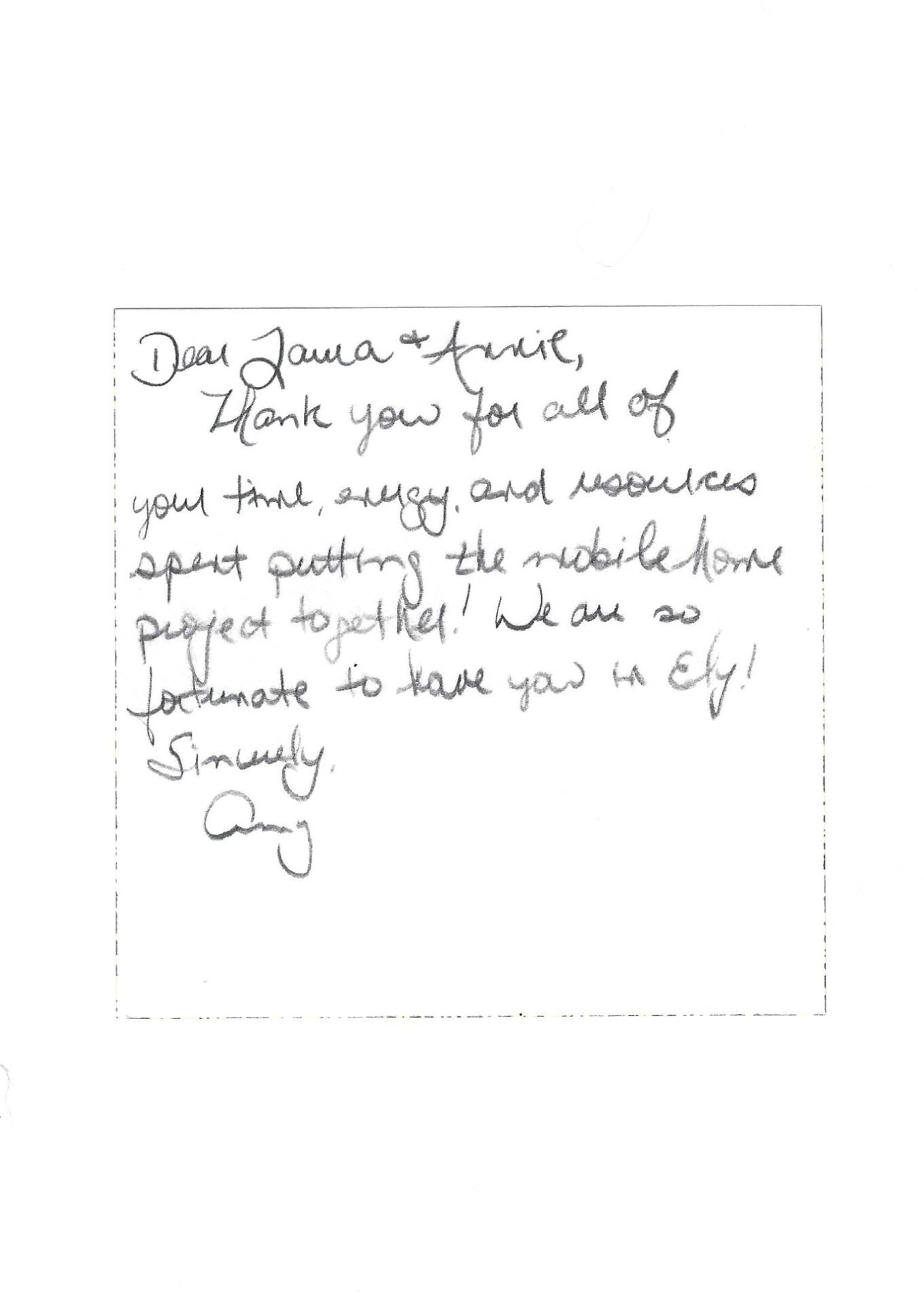 A handwritten note from an individual to someone.