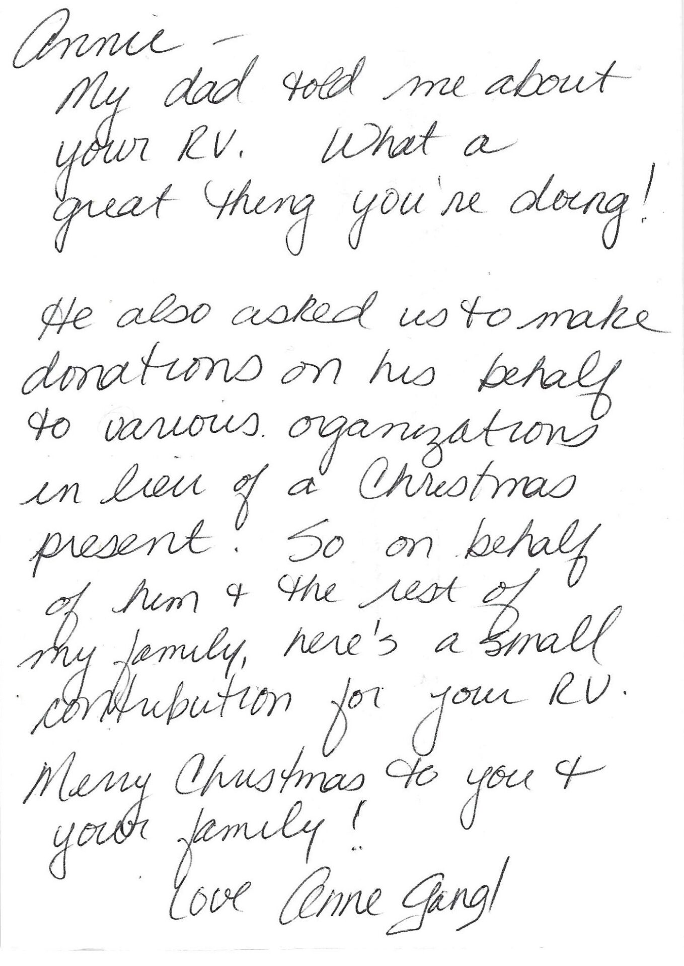 A handwritten note from a person in the christmas season.