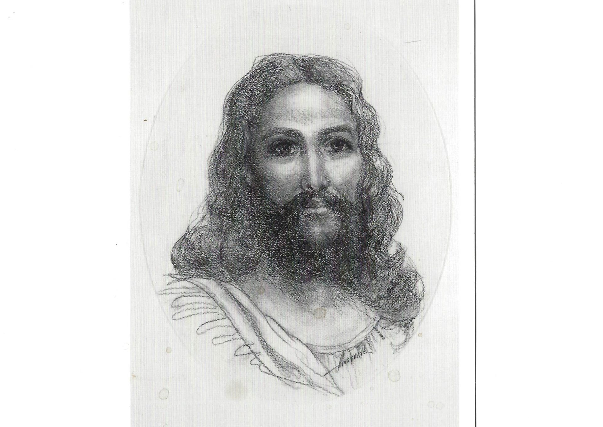 A drawing of jesus christ in a white robe.