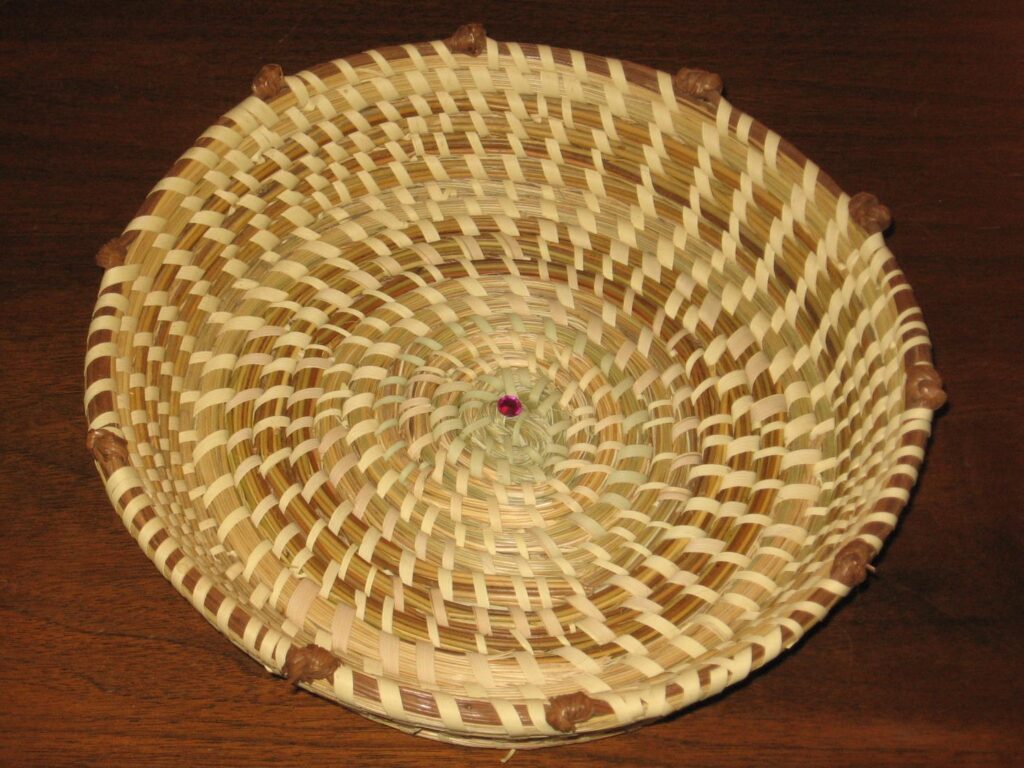 A basket is shown on the table.