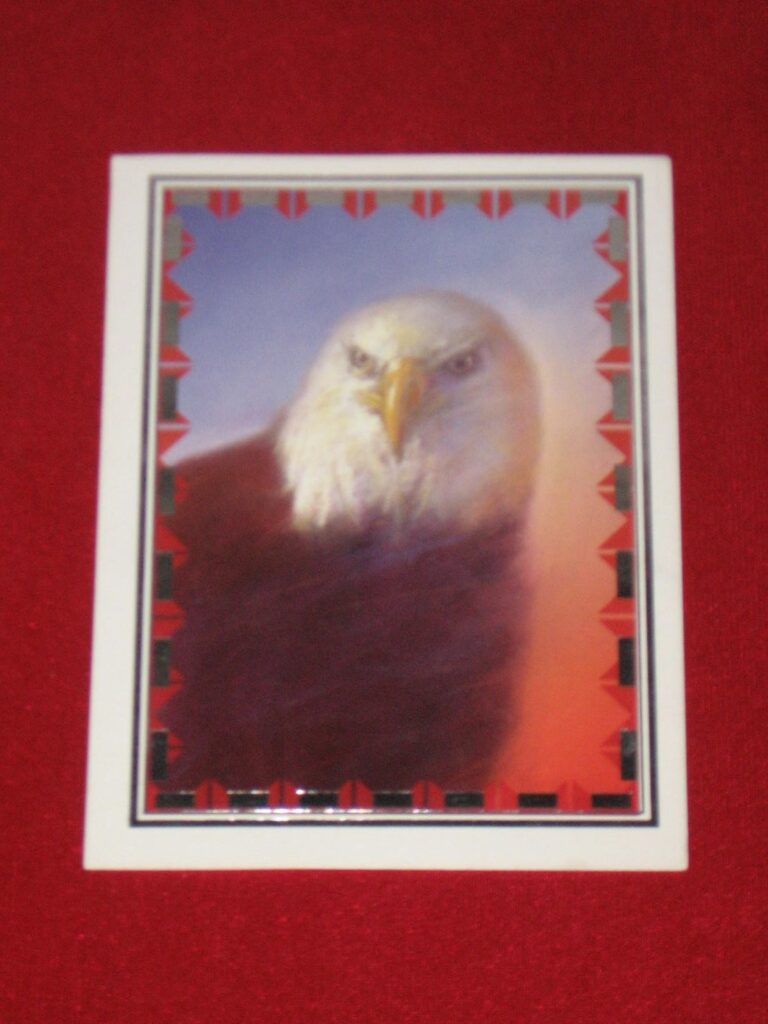 A picture of an eagle with red feathers.