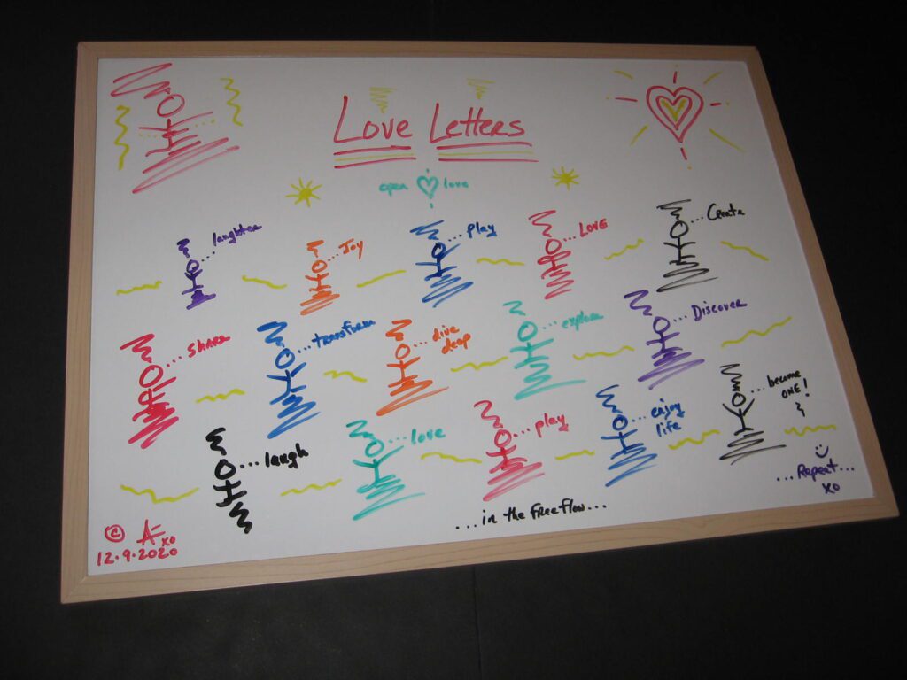 A love letter board with many different colored letters.