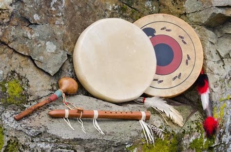 A group of instruments sitting on top of rocks.