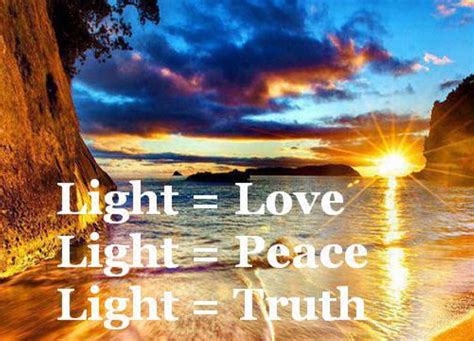 A sunset with the words light = love, light = peace, light = truth.