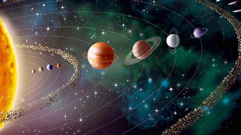 A picture of the solar system with planets in it.