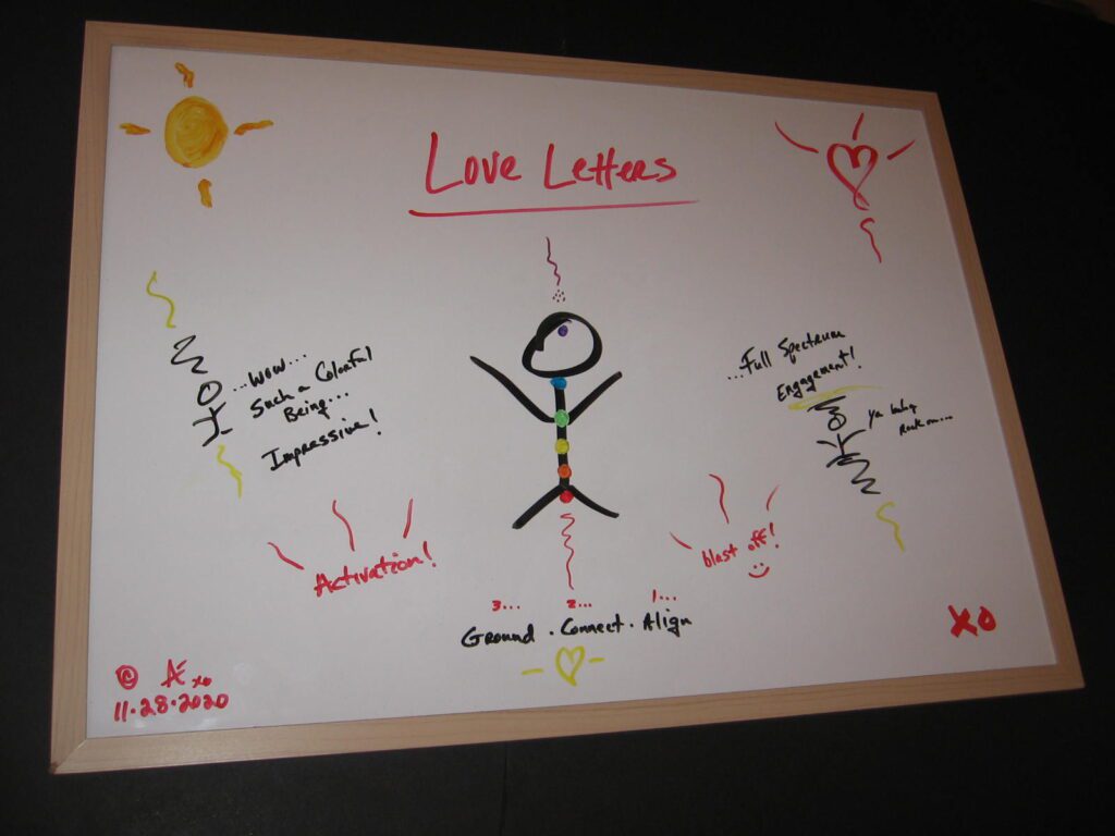 A whiteboard with the words love letters written on it.