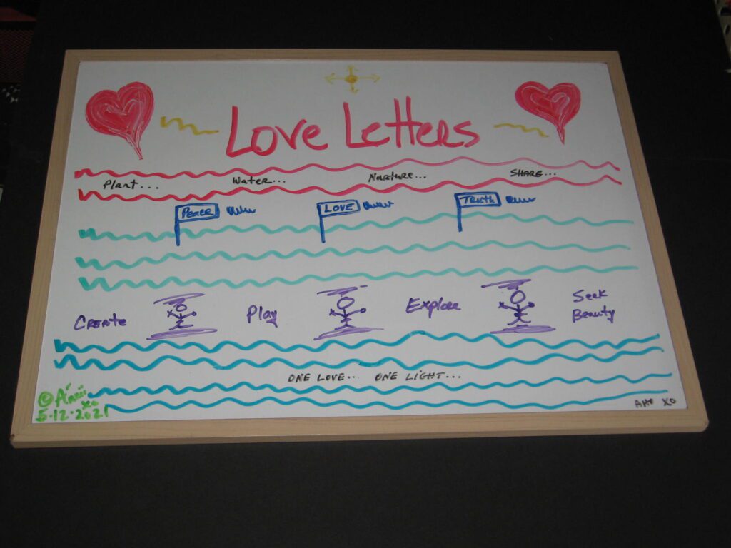 A board with the words love letters written on it.