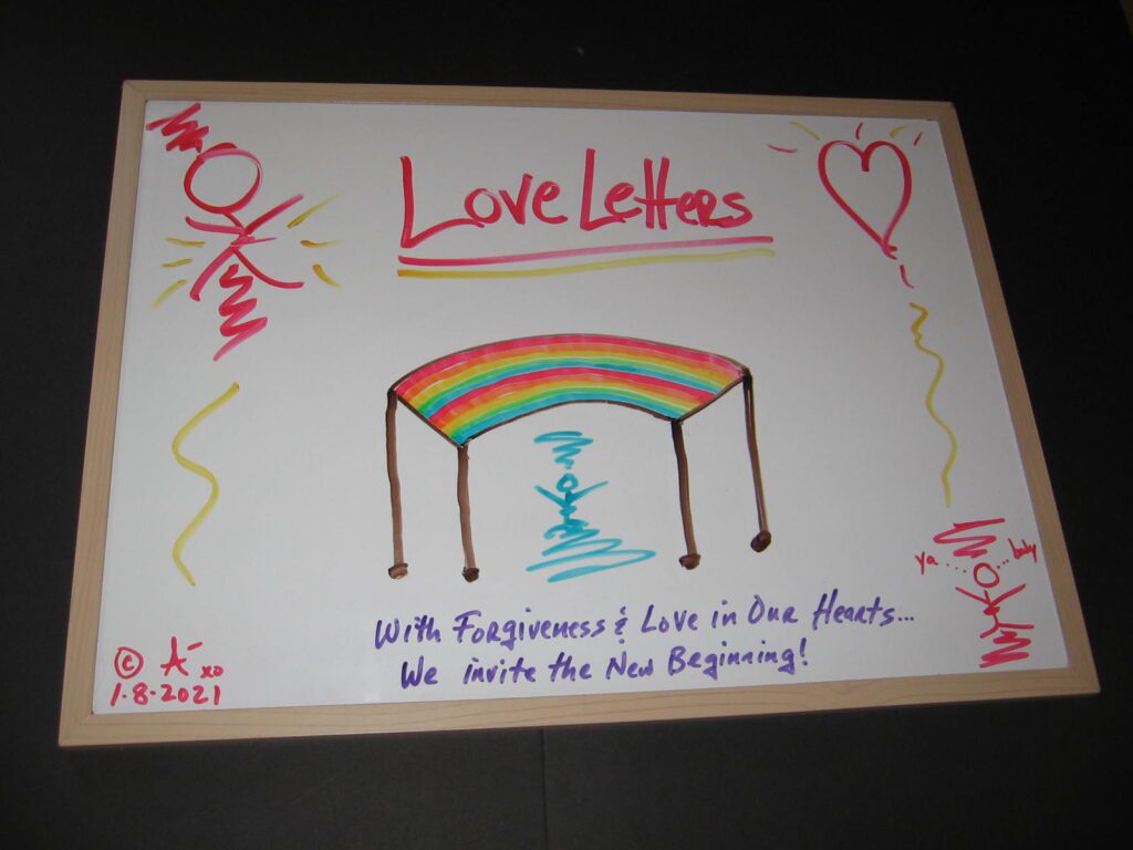 A card with the words love letters written in colored pencil.