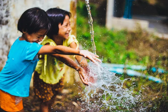 Girls playing in the water